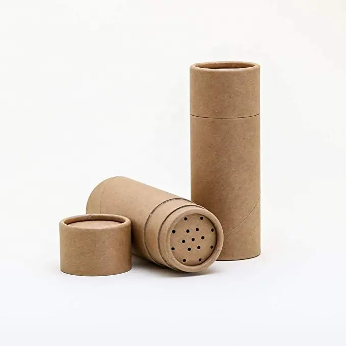 Eco Friendly Round Canister Brown Kraft Shaker Cans Cardboard Rolled Edge Paper Tube for Powder Packaging