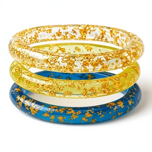 Ensemble de bracelets en résine acrylique colorée avec paillettes, multicolores, de qualité supérieure, motif classique, mignons, unisexes, bijoux à la mode - Product Image 2