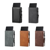 Dompet Kartu Kustom Serat Karbon Asli RFID Ultra Metal Desain 2026, Tempat Kartu Kredit Aluminium Minimalis dengan Penjepit Uang Logam