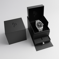 Coffret cadeau de luxe en carton rigide pour montre, emballage personnalisé avec insert en mousse velours et tiroir, et logo en feuille d'or
