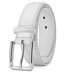 Cinturón Formal de Cuero Genuino, Color Gris Sólido, Hebilla Rectangular Plateada, Accesorio Duradero para Oficina y Trabajo - Product Image 1