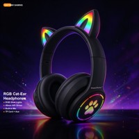 Harga Pabrik Grosir Headphone Gaming Nirkabel Tipe C On-Ear & Over-Ear dengan Fitur LED Mic dan Telinga Kucing