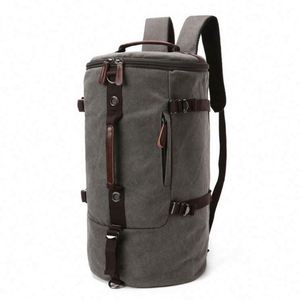 Muestra Gratis: Bolso de Hombro de Lona Cilíndrico de Gran Capacidad, Bolso Cruzado de Mano Única, Mochila de Viaje para Hombre - Product Image 4