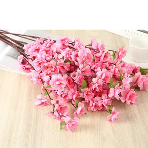 H94 centres de table de mariage rose artificiel promotionnel 63cm branche courte petite 3 branches pêche fleur de cerisier fleur