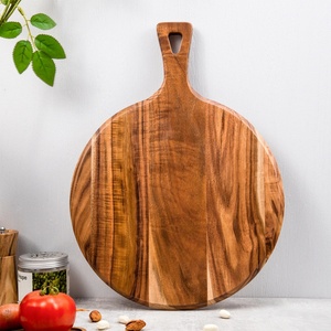 Planche à découper en bois d'acacia de haute qualité, planche à servir, planche à fromage, assiette ronde à pizza avec poignée - Product Image 6
