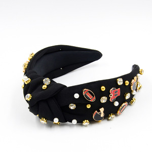 Serre-tête large en tissu rouge, blanc et noir, fait main, avec perles, pour <span class=keywords><strong>femme</strong></span>, décoration <span class=keywords><strong>rugby</strong></span> Jour de l'Indépendance, style international - Product Image 6