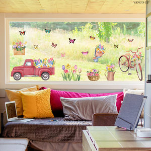 Calcomanías de bicicletas y tulipanes con temática primaveral para escaparates y puertas de vidrio; adhesivos estáticos, pegatinas de vidrio visibles por ambos lados. - Product Image 1