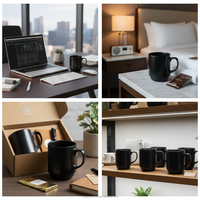 Mug à café en céramique noir mat, logo personnalisé, empilable, en grès, tasse à thé au lait pour le bureau et les cadeaux d'affaires