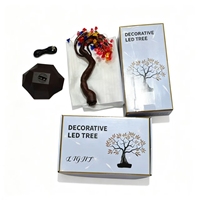 Lampe DIY Arbre de Pivoines Roses, LED Blanc Chaud, Double Alimentation (USB & Boîtier Piles), Lumière d'Ambiance pour Chambre
