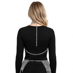 Gilet d'armure en maille d'acier inoxydable plaqué argent, forme irrégulière, pièce de costume de guerrier tendance pour femme - Product Image 5