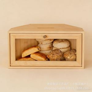 Wooden <b>kitchen</b> corner bread box, triangular double-layer dessert and pastry bread storage box, bamboo and wood food storage box - Product Image 4