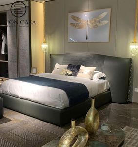ESION CASA Leather bed king size Italian style extended headboard storage bed stainless steel decoration upholstered beds