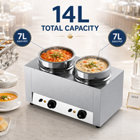 Bain-marie électrique double cuve CUCINA 7L+7L en acier inoxydable pour maintien au chaud des soupes, 30-110 ° Thermostat C pour la restauration