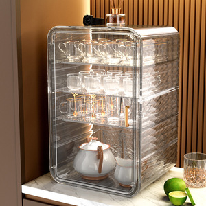 Cup Storage Rack 3 Tier Transparent Plastic With Lid For <b>Desk</b> Glass Tea Cup Organizer Drainage Tray - Product Image 1