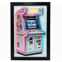 Kanluck Néon Arcade Cabinet Moderne Cadre Noir Suspendu Led Wall Art Print 30x50cm Anniversaire