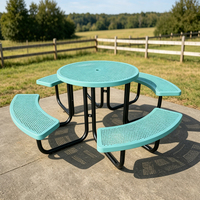 Table de pique-nique ronde en métal perforé, résistante aux intempéries, pour parc, zone panoramique, mobilier de loisirs pour rue publique