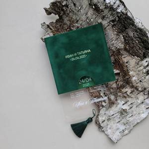 Verdure or initiales invitation de mariage enveloppe de velours de luxe carré or miroir acrylique <span class=keywords><strong>carte</strong></span> d'invitations avec glands - Product Image 5