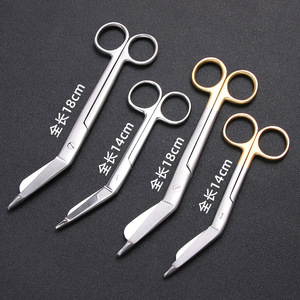 Stainless Steel Gauze Scissors 14cm 18cm Elbow Shape Nurse Medical Dressing <b>Shears</b> Gold Handle Surgical <b>Tool</b> - Product Image 1