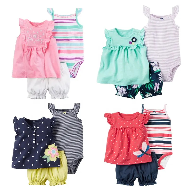 3-Piece花夏子供服tシャツ & パンツロンパース幼児女の赤ちゃん王女スタイルの服セット