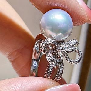 Exquisita Pulsera de Perlas Edison Chapada en Oro de Plata 925 y Anillo con Lazo de Cinta de 10-11 mm con Sentido del Diseño - Product Image 4