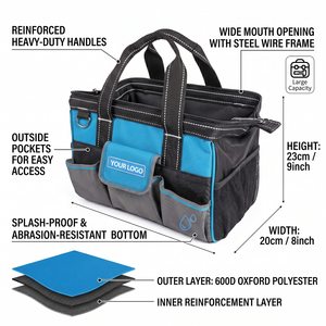 Blue & Grey Heavy Duty Oxford <b>Tool</b> Bag Collection for Electrician Carpenter, Full Range Customizable Logo Backpack <b>Trolley</b> Tote - Product Image 4