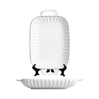 Service de table en porcelaine fine à prix d'usine, vente en gros, vaisselle en céramique blanche gaufrée, service de mariage avec bord doré, écologique