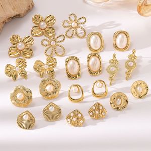 Boucles d'oreilles en acier inoxydable étanches et inaltérables, avec perles, pour femmes, vente en gros à prix abordable - Product Image 1
