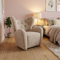 Fauteuil en tissu peluche fait main de style moderne, ultra-doux, en polaire Teddy, avec dossier enveloppant incurvé pour appartement
