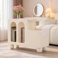 Table d'appoint d'angle élégante et contemporaine en bois ivoire avec roulettes, tiroir dissimulé, durable, pour salon, mobilier de maison, chambre à coucher