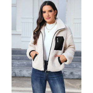 Vêtements d'automne et d'hiver pour femmes, veste en polaire épaisse avec col montant, fermeture éclair, sherpa, décontractée, polyvalente, hauts - Product Image 4