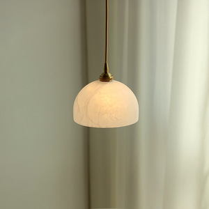 Lustre en marbre à tête unique tout en cuivre, LED, hauteur réglable, luminaire suspendu de luxe pour table à manger, chambre à coucher, taille moyenne - Product Image 3