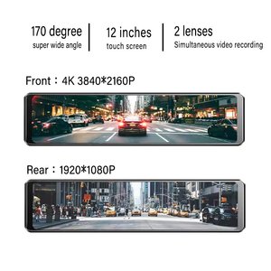 Caméra de tableau de bord avec écran tactile de 12 pouces, WiFi, GPS, double objectif avant/arrière 4K+1080P, enregistreur vidéo intelligent pour voiture - Product Image 2
