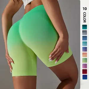 Custom Logo Gradient Color Seamless Shorts For Women Scrunch Butt Lifting Breathable Skin Friendly Gym Running Yoga Shorts