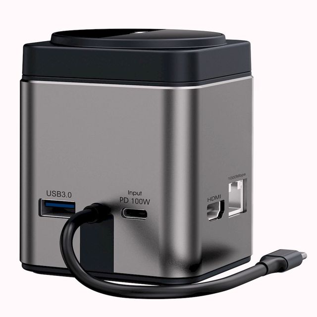 WiWU MacBook Type-C USB Hub with Wireless Charging for 2.0 PD 100W SD Card Slot LAN & Video Output-Aluminum Alloy