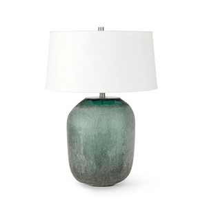 Green Ombre Glass <b>Vase</b> Modern Artisan Table Lamp with Silver Accent | Calm Coastal Lighting for Hotel Guest Room & Living Area - Product Image 1