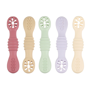 Juego de Cucharas de Silicona para Bebés, Diseño Minimalista, Antideslizantes, Mango Largo, Punta Suave, Colores Pastel - Product Image 1