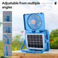 Projecteur solaire LED avec ventilateur, 5 modes d'éclairage, 3 vitesses de ventilation, étanche, recharge USB, batterie 8000 mAh pour camping, pêche, marché, stand