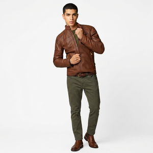 New Best Selling Finer Threads <b>Men's</b> Solid Pattern Brown <b>Leather</b> Vintage Breathable <b>Jacket</b> High Street Winter Formal <b>Jacket</b> - Product Image 1