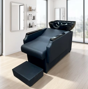 Moderna Cama de Lavado de Cabello Semi-Reclinable para Salón de Belleza, con Lavabo de Cerámica Personalizado y Base Metálica para Barbería - Product Image 1