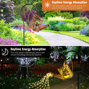 Lampe solaire LED d'extérieur IP65, étanche, en fer forgé, motif floral ajouré, petite bouilloire féerique, pour décoration de pelouse et piquet de sol paysager - Product Image 4