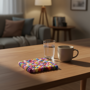 Multi Purpose Coaster 20x20cm Colorful Felt Ball Design For <b>Table</b> Protection - Product Image 3