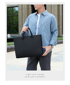 Shoulder Messenger Soft Black Office Durable Genuine Leather Oxford Handle Zipper Unisex <b>Document</b> Storage Laptop <b>Bag</b>. - Product Image 6