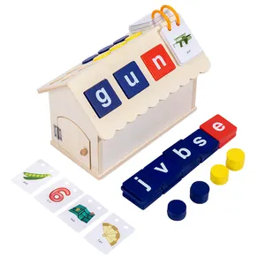 Kleines Buchstabenhaus für Kinder pädagogisches Spielzeug Blockhaus aus Holz Kinder pädagogisches Haus für die Erkenntnis von Buchstaben und Zahlen