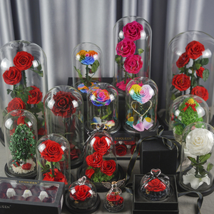 UKIQUEEN Vente en gros en gros Verre <span class=keywords><strong>à</strong></span> pois en forme de cœur naturel Rosa Preservada Domo Eternal Rose Flower Decoration - Product Image 3