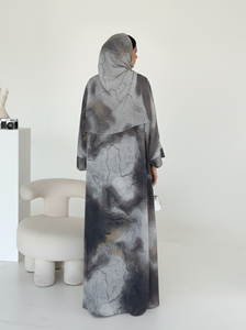 Leduo Customized Stone Print Open Pashmina Abaya with <b>Matching</b> Hijab for Women – Modest Loose Fit Kaftan for Daily Eid Wear - Product Image 3