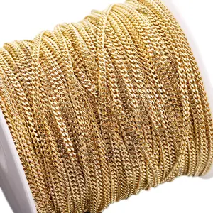 Punk DIY non tarnish 5 Meters Stainless Steel Jewellery Solid Gold Flat Surface Side Grinding Curb Cuban Link Roll of Chain