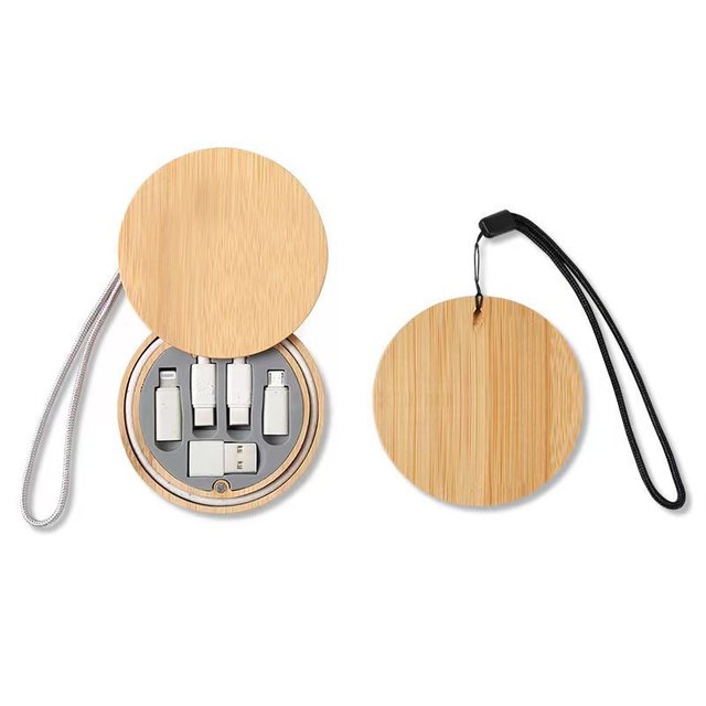 60W Fast Charging Eco-friendly Universal Bamboo Charging Cable Storage Box Engraving 1-Year Warranty Business Gift Set