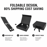 Boîte magnétique rigide noire avec logo personnalisé, ruban, emballage cadeau, fermeture magnétique de luxe, doublure en éponge, laminage mat