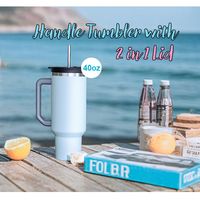 Gobelet isotherme en acier inoxydable de 40 oz avec poignée, impression de logo personnalisé, cadeau, tasse de voyage avec couvercle à paille coulissante