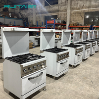 Cuisinière à gaz commerciale Ruitai à quatre brûleurs avec four, mode économie d'énergie, facile à nettoyer, double combustible, en acier inoxydable